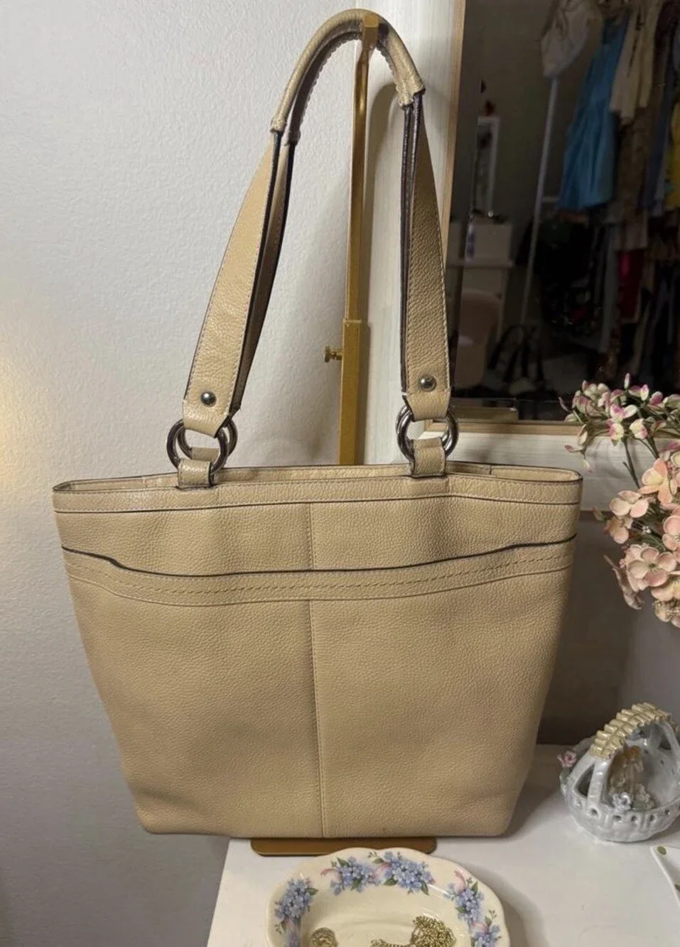Coach Penelope F14683 Cream Pebbled Leather Tote Shoulder Bag Silver Hardware